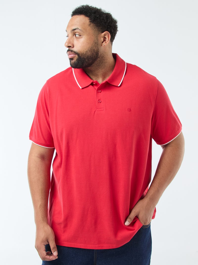 Katoenen polo met contrasterende details Rood - Kiabi