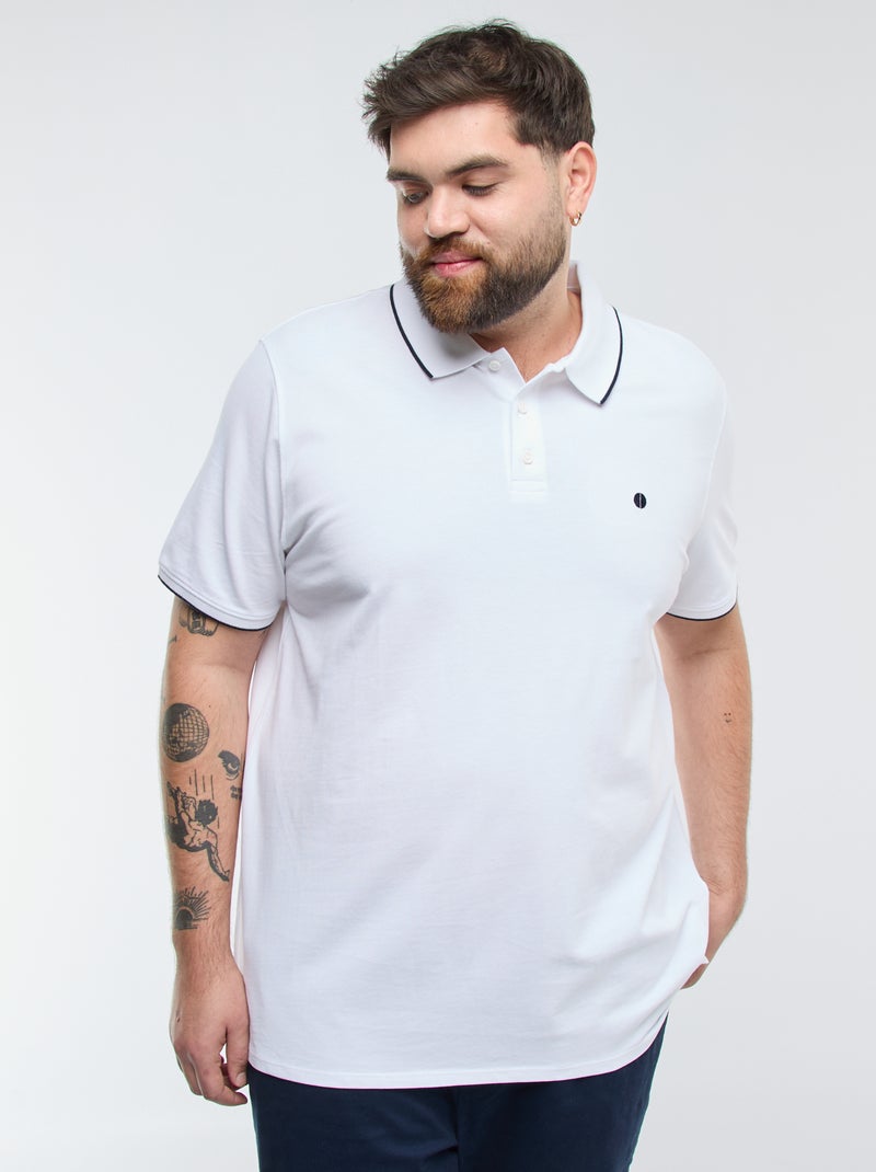 Katoenen polo met contrasterende details wit - Kiabi