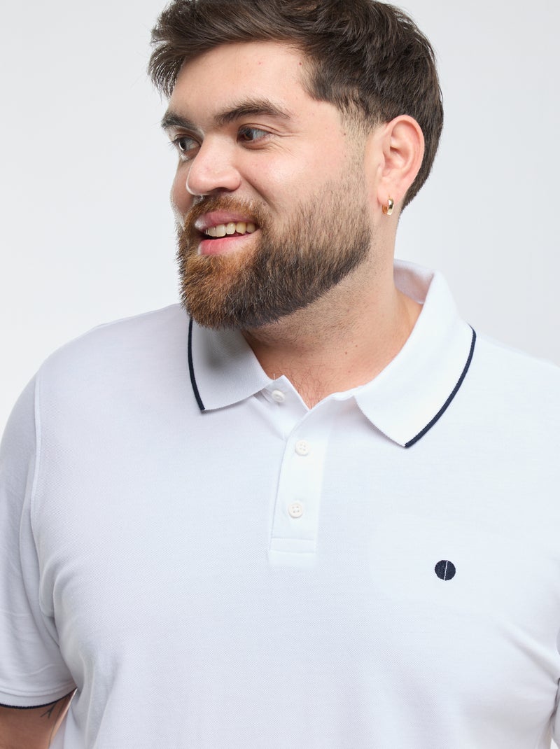 Katoenen polo met contrasterende details wit - Kiabi