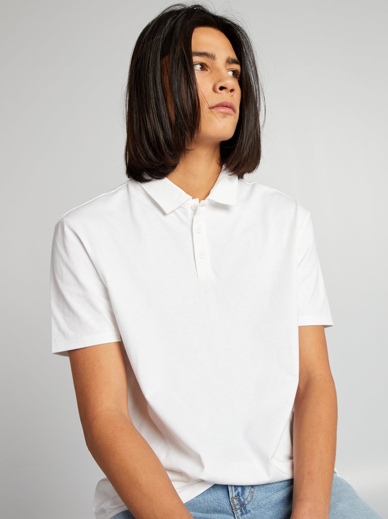 Katoenen polo met korte mouw wit - Kiabi