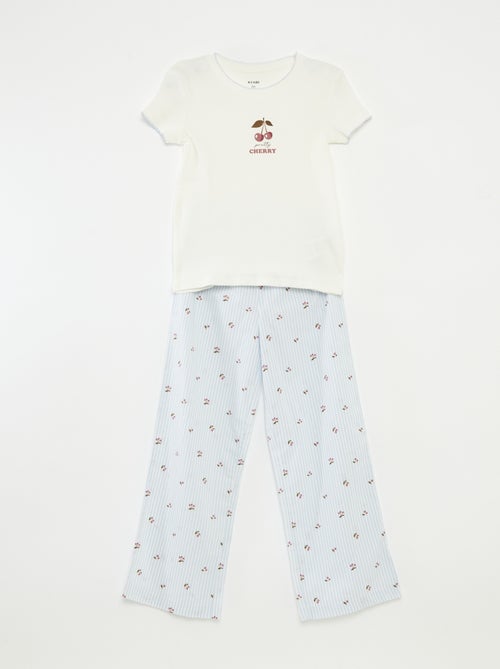 Katoenen pyjama - T-shirt van ribstof + broek van popeline - 2-delig - Kiabi
