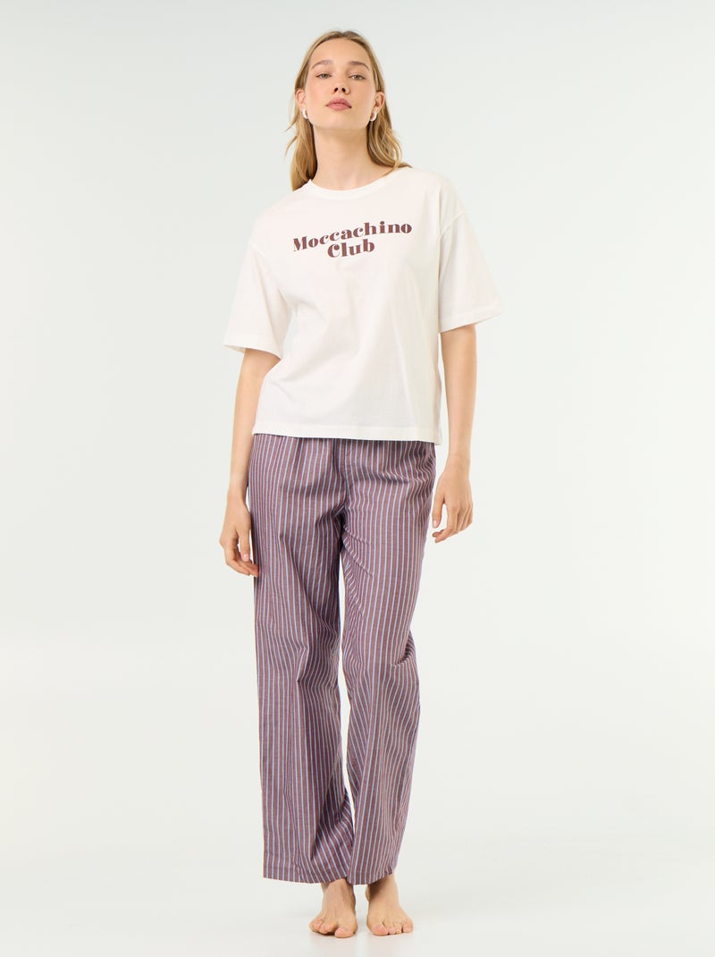 Katoenen pyjamaset - T-shirt + broek Bruin - Kiabi