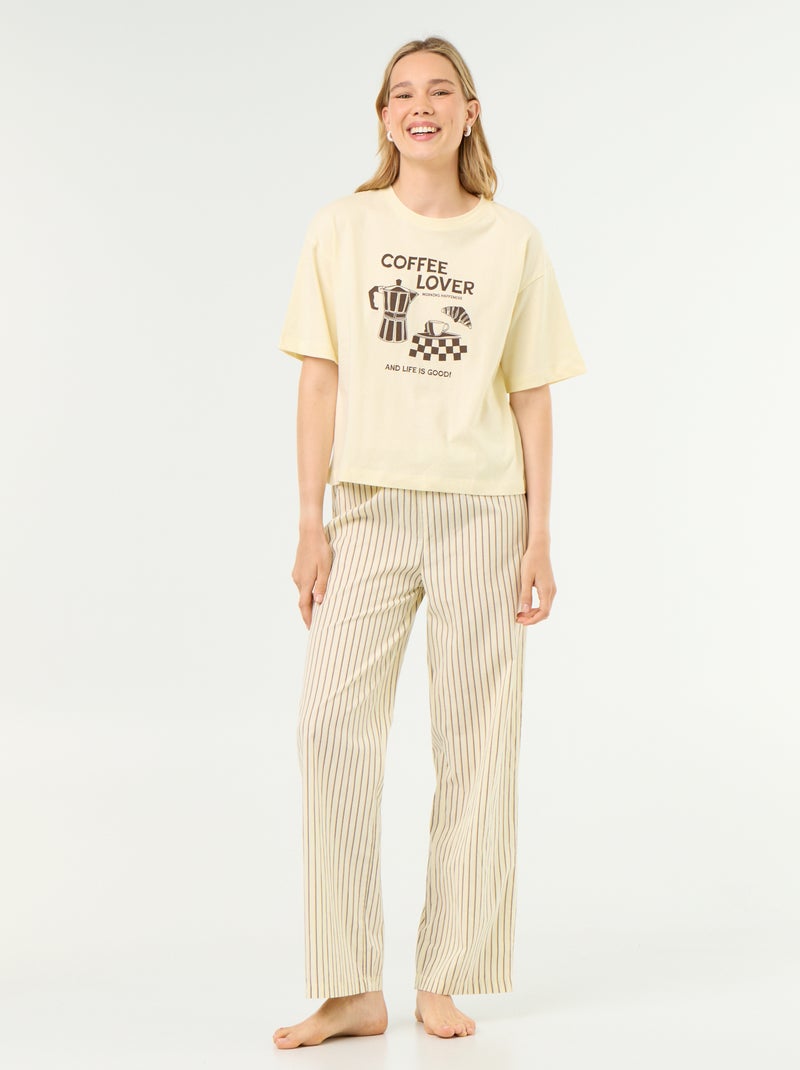 Katoenen pyjamaset - T-shirt + broek Geel - Kiabi