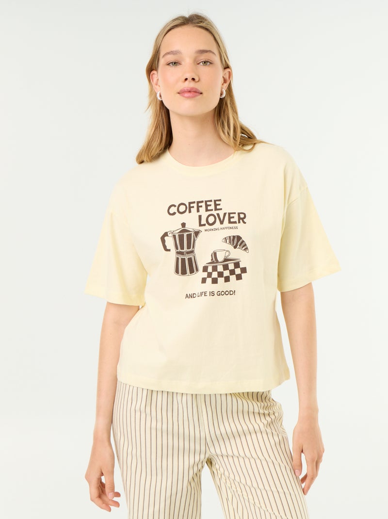 Katoenen pyjamaset - T-shirt + broek Geel - Kiabi
