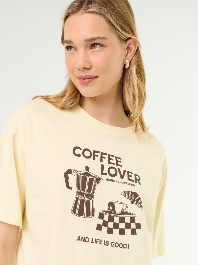 Katoenen pyjamaset - T-shirt + broek Geel - Kiabi