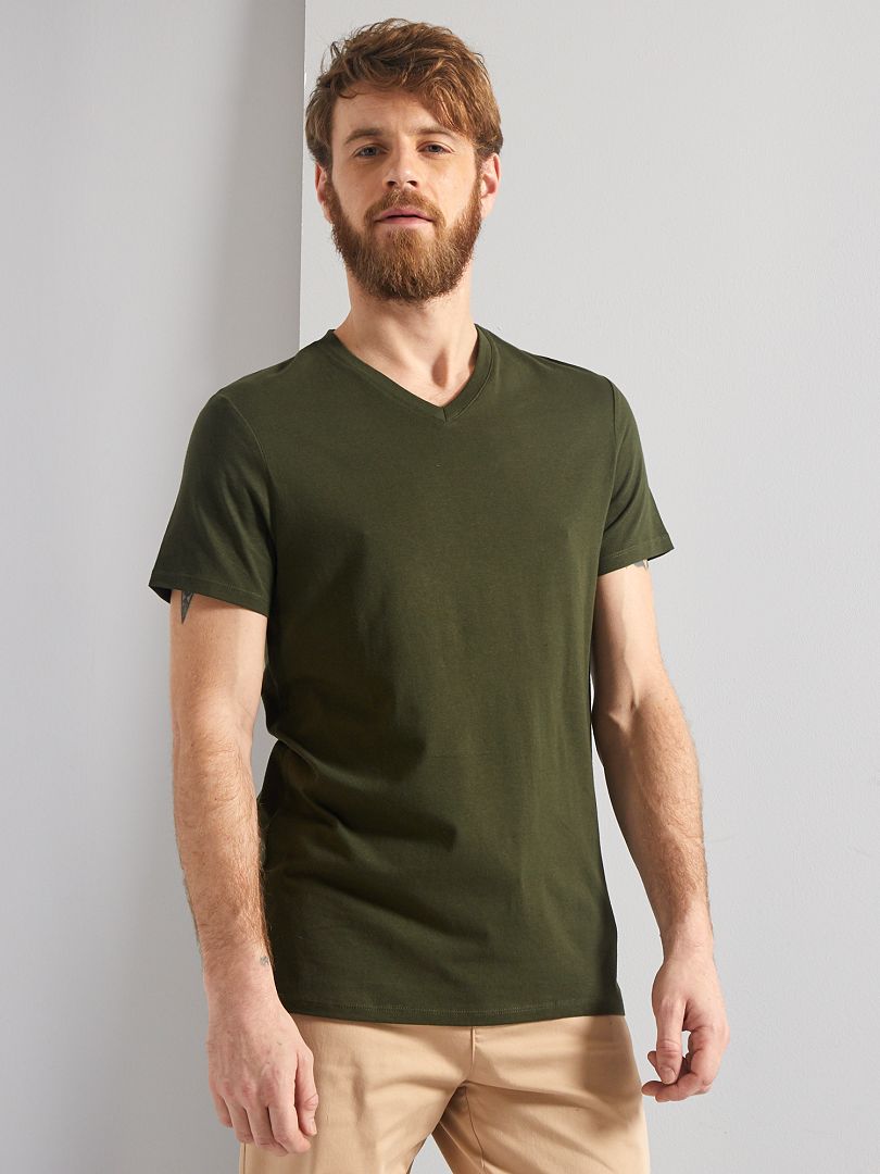 Katoenen, regular-fit T-shirt met V-hals groen - Kiabi