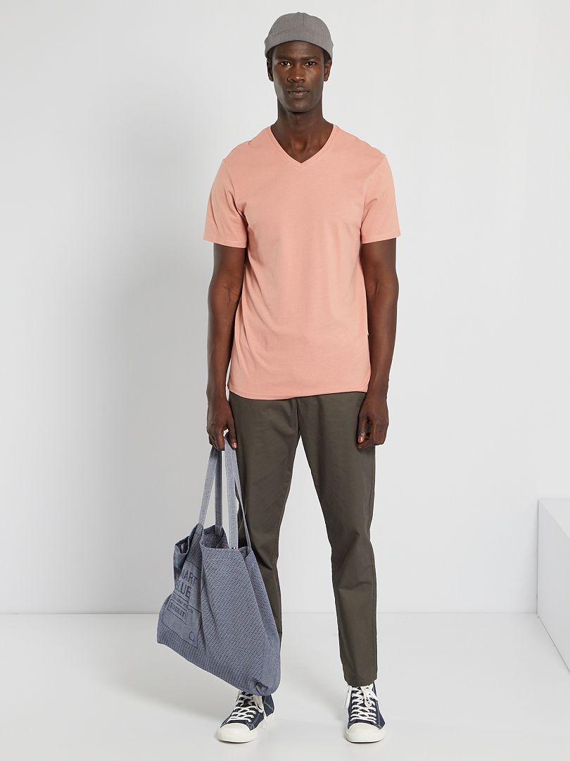 Katoenen, regular-fit T-shirt met V-hals roze - Kiabi