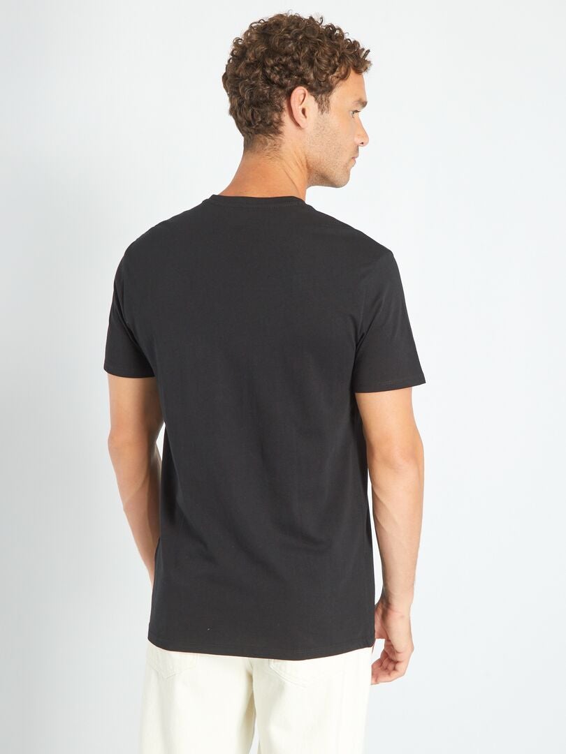 Katoenen, regular-fit T-shirt met V-hals zwart - Kiabi