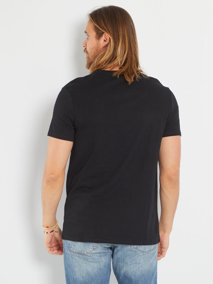 Katoenen, regular-fit T-shirt met V-hals zwart - Kiabi