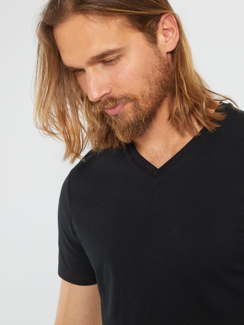 Katoenen, regular-fit T-shirt met V-hals zwart - Kiabi