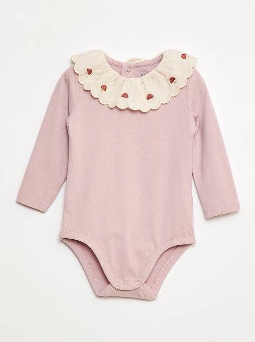 Katoenen rompertje met geborduurd kraagje - Kiabi