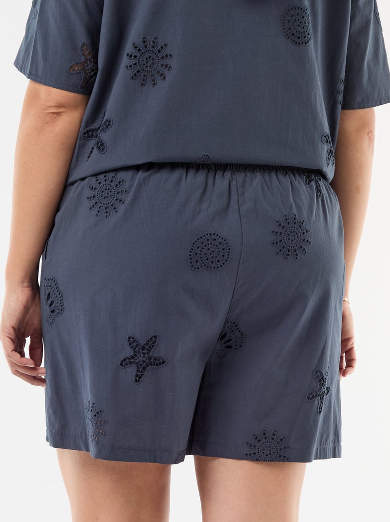 Katoenen short met opengewerkte motieven Blauw - Kiabi