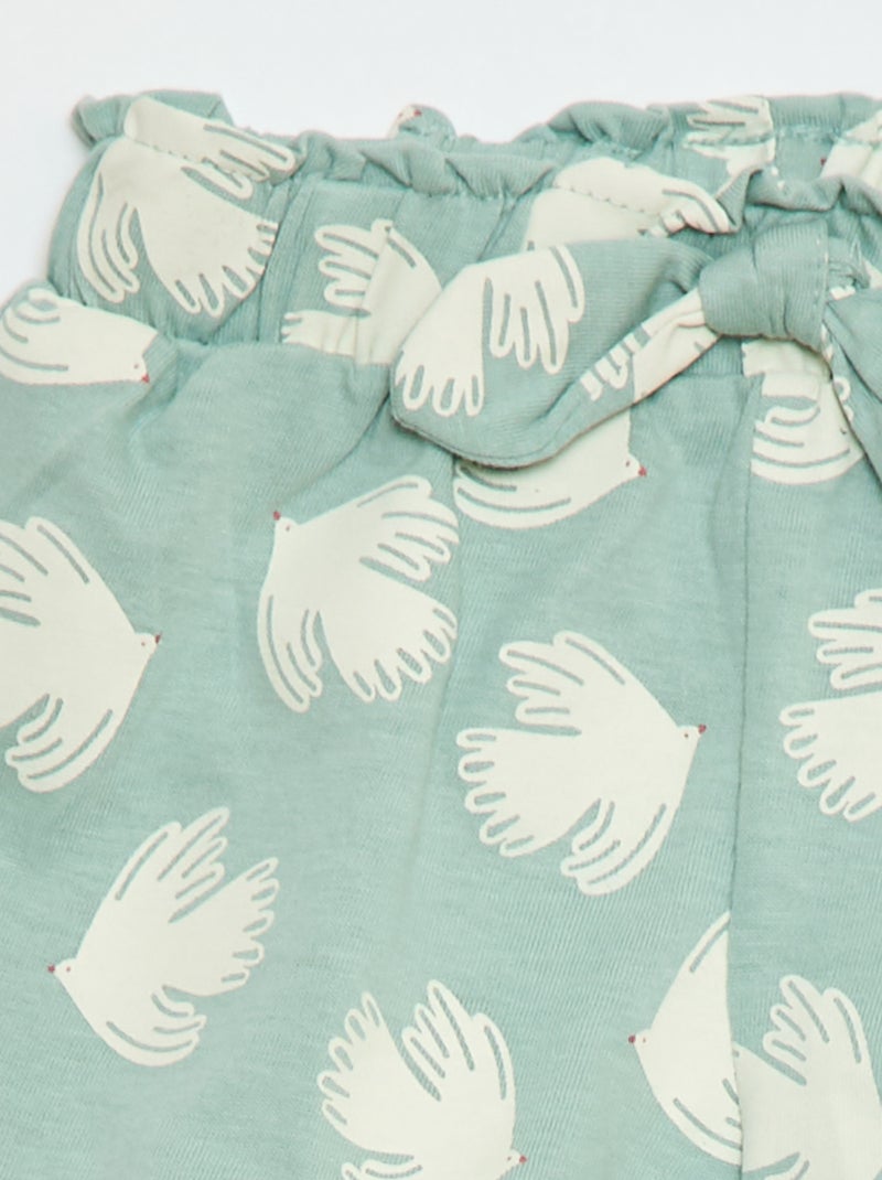 Katoenen short met strikceintuur en volantjes aan de pijpen Blauw - Kiabi