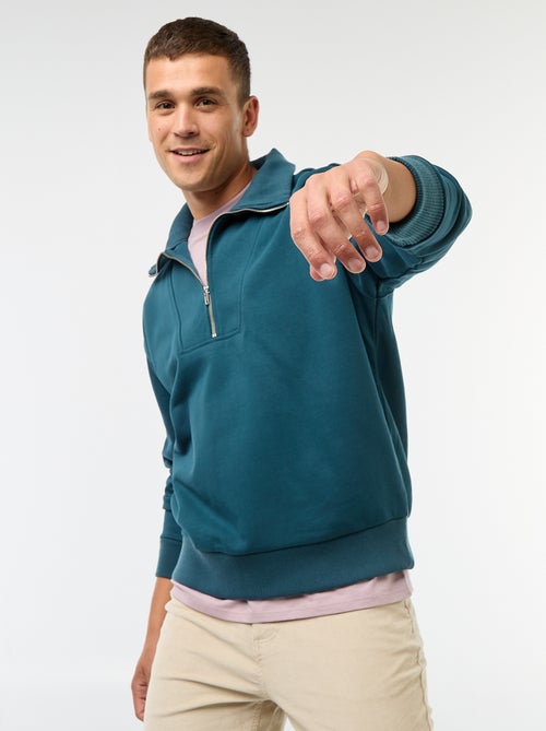 Katoenen sweater met schipperskraag en ritsje - Kiabi