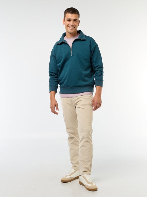 Katoenen sweater met schipperskraag en ritsje - Kiabi