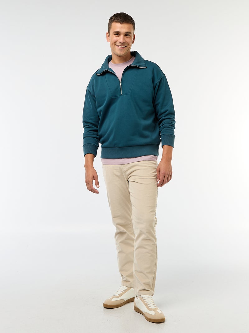 Katoenen sweater met schipperskraag en ritsje Blauw - Kiabi