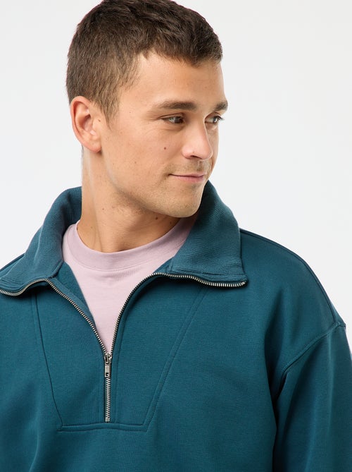 Katoenen sweater met schipperskraag en ritsje - Kiabi