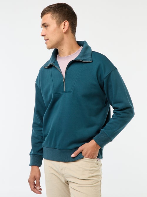 Katoenen sweater met schipperskraag en ritsje - Kiabi