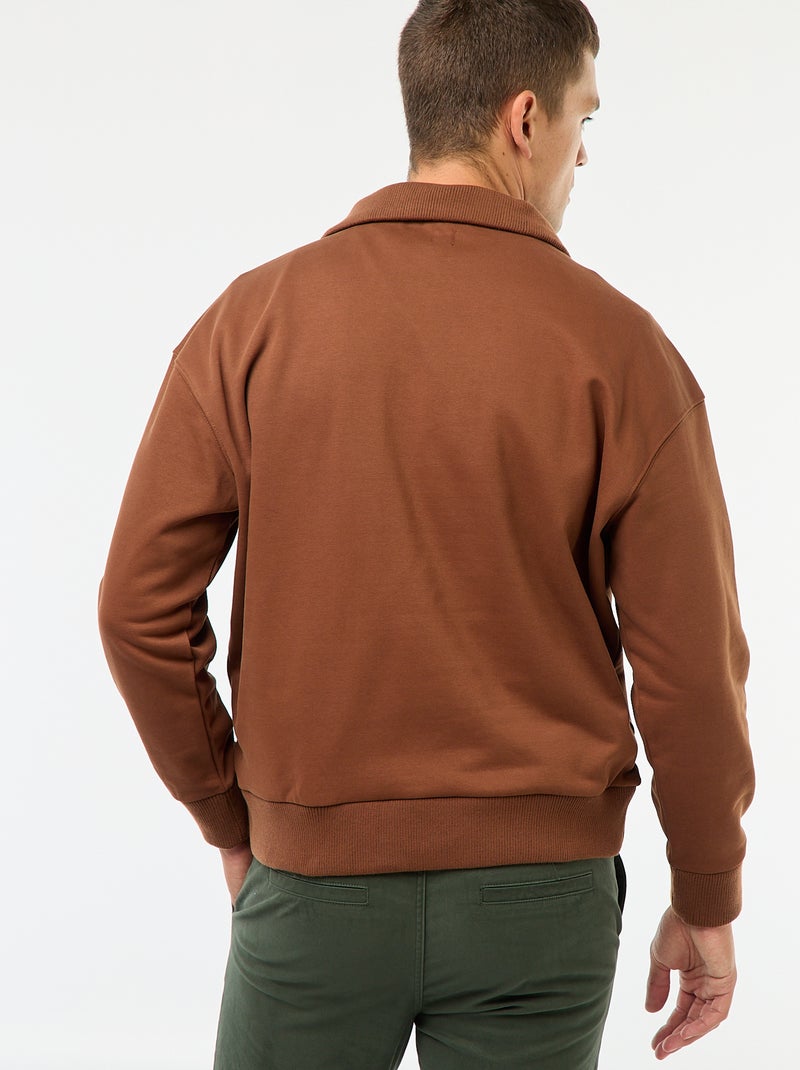 Katoenen sweater met schipperskraag en ritsje Bruin - Kiabi