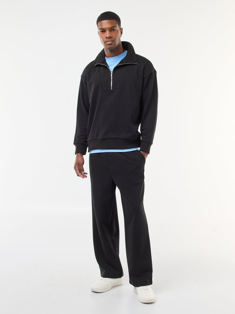 Katoenen sweater met schipperskraag en ritsje zwart - Kiabi