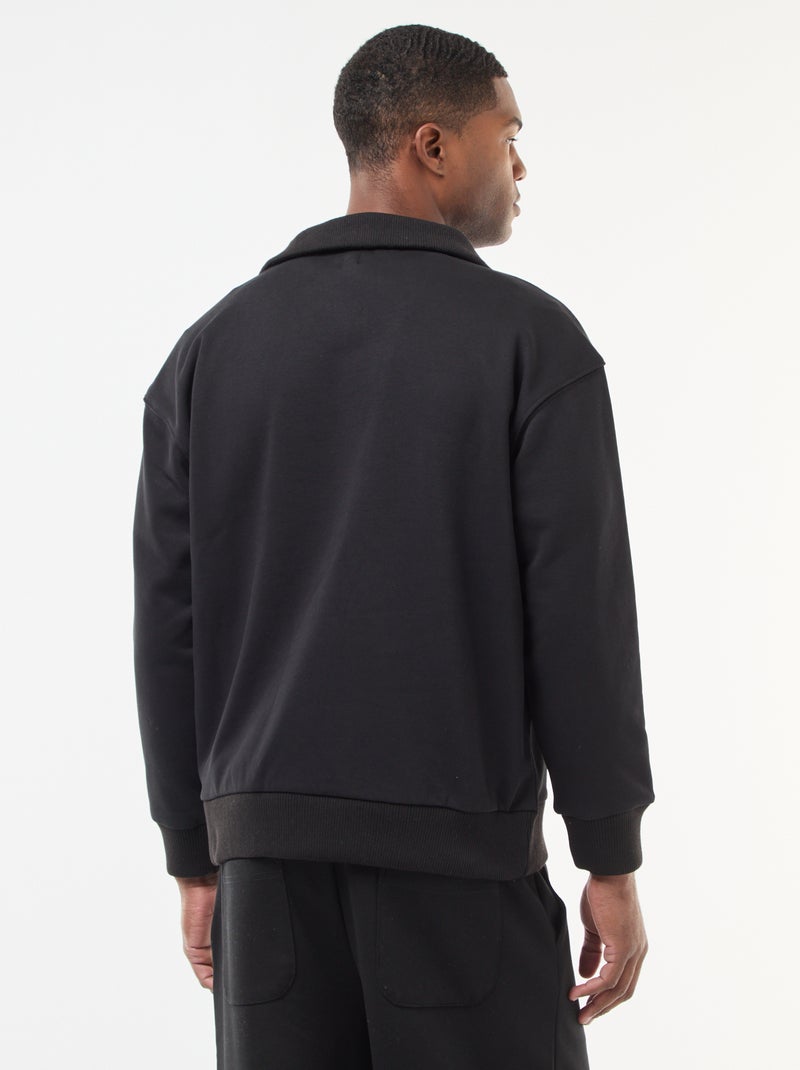 Katoenen sweater met schipperskraag en ritsje zwart - Kiabi