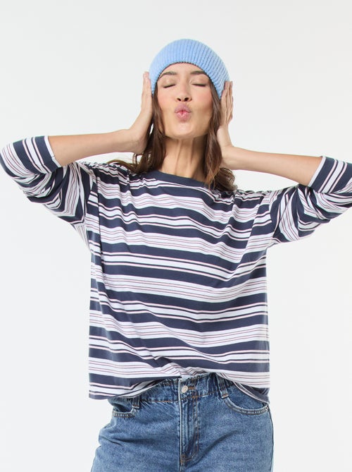 Katoenen T-shirt met driekleurige strepenprint - Kiabi