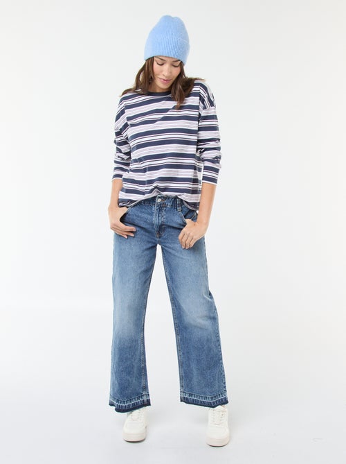 Katoenen T-shirt met driekleurige strepenprint - Kiabi