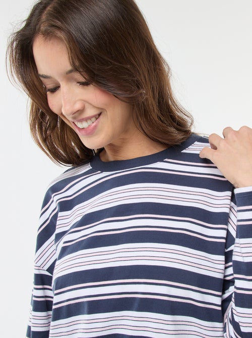 Katoenen T-shirt met driekleurige strepenprint - Kiabi