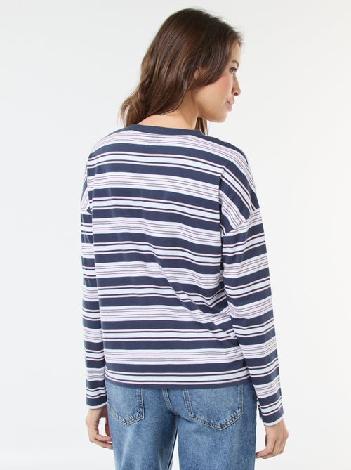 Katoenen T-shirt met driekleurige strepenprint - Kiabi