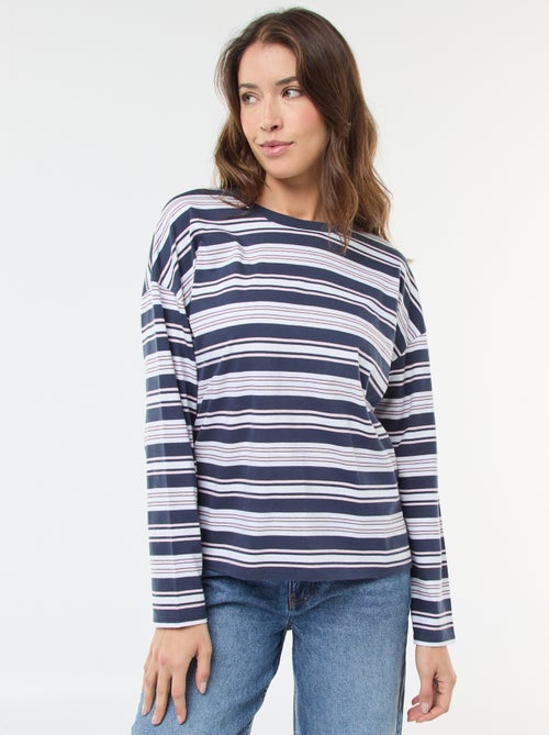 Katoenen T-shirt met driekleurige strepenprint - Kiabi