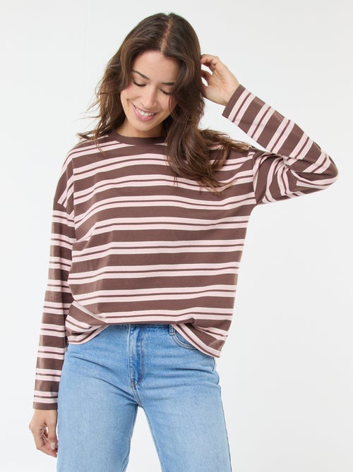 Katoenen T-shirt met driekleurige strepenprint - Kiabi