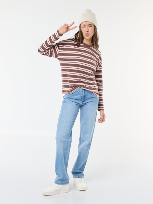 Katoenen T-shirt met driekleurige strepenprint - Kiabi