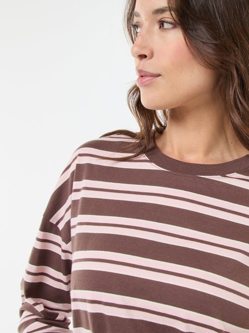 Katoenen T-shirt met driekleurige strepenprint - Kiabi