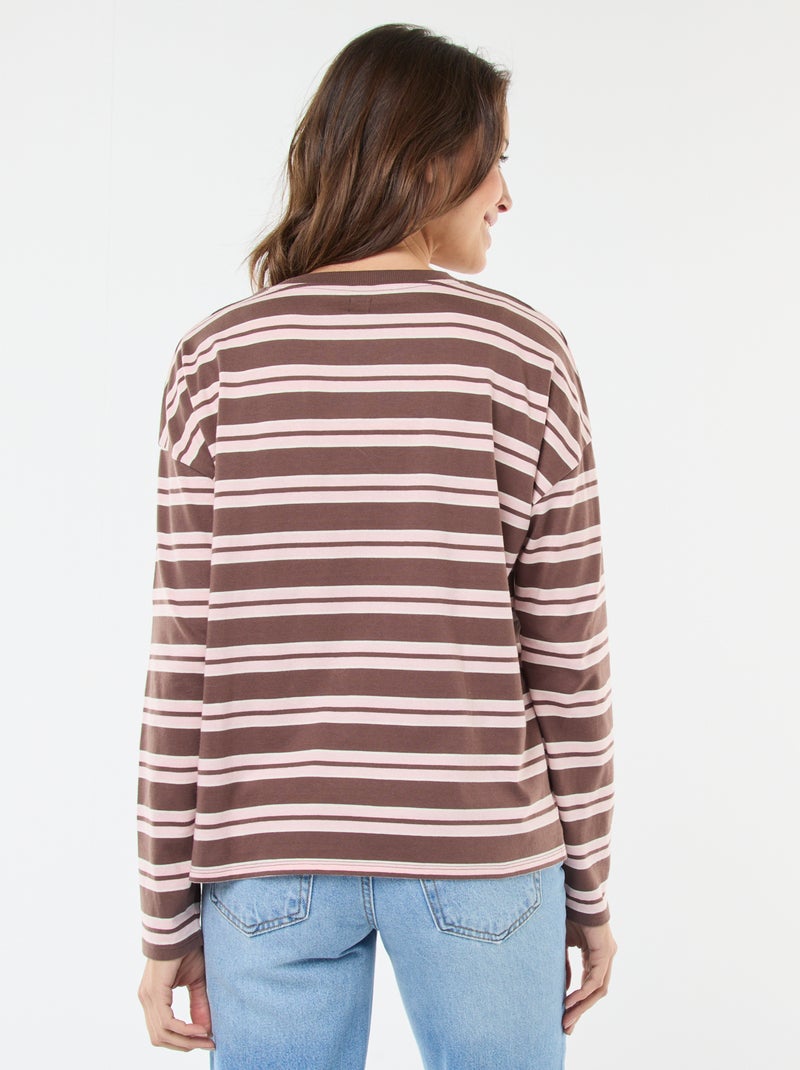 Katoenen T-shirt met driekleurige strepenprint Bruin - Kiabi