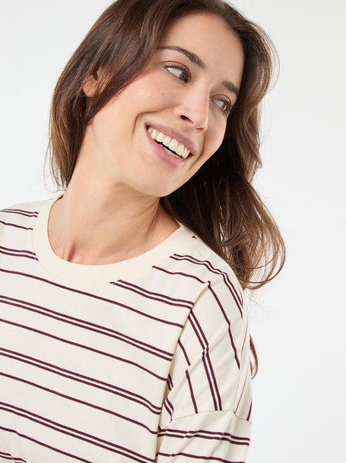 Katoenen T-shirt met driekleurige strepenprint - Kiabi