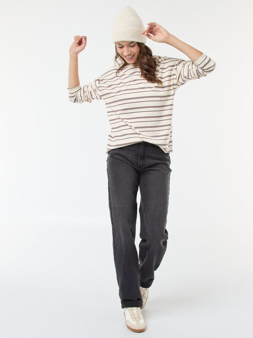 Katoenen T-shirt met driekleurige strepenprint - Kiabi