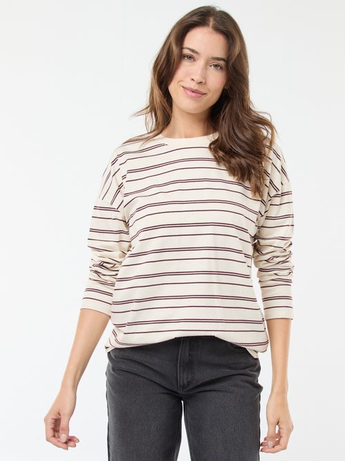 Katoenen T-shirt met driekleurige strepenprint - Kiabi