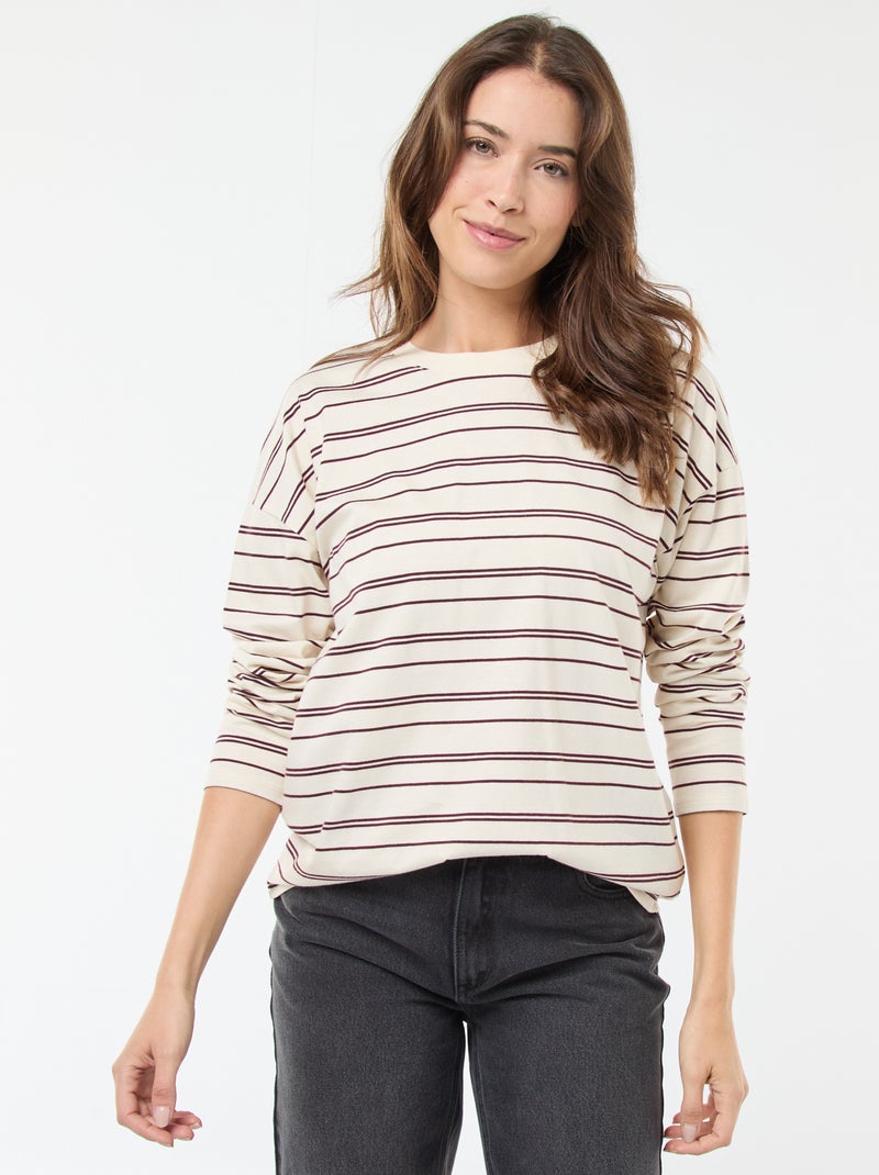 Katoenen T-shirt met driekleurige strepenprint Wit - Kiabi