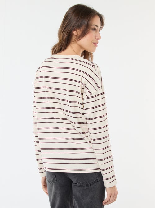 Katoenen T-shirt met driekleurige strepenprint - Kiabi