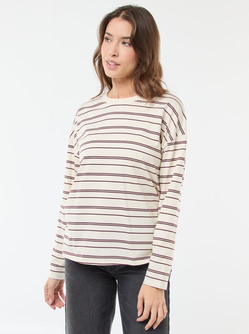 Katoenen T-shirt met driekleurige strepenprint - Kiabi