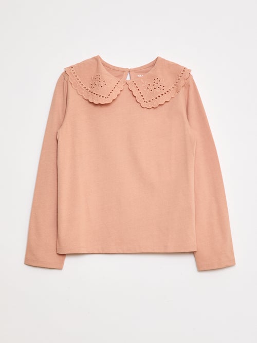 Katoenen T-shirt met geborduurd kraagje - Kiabi