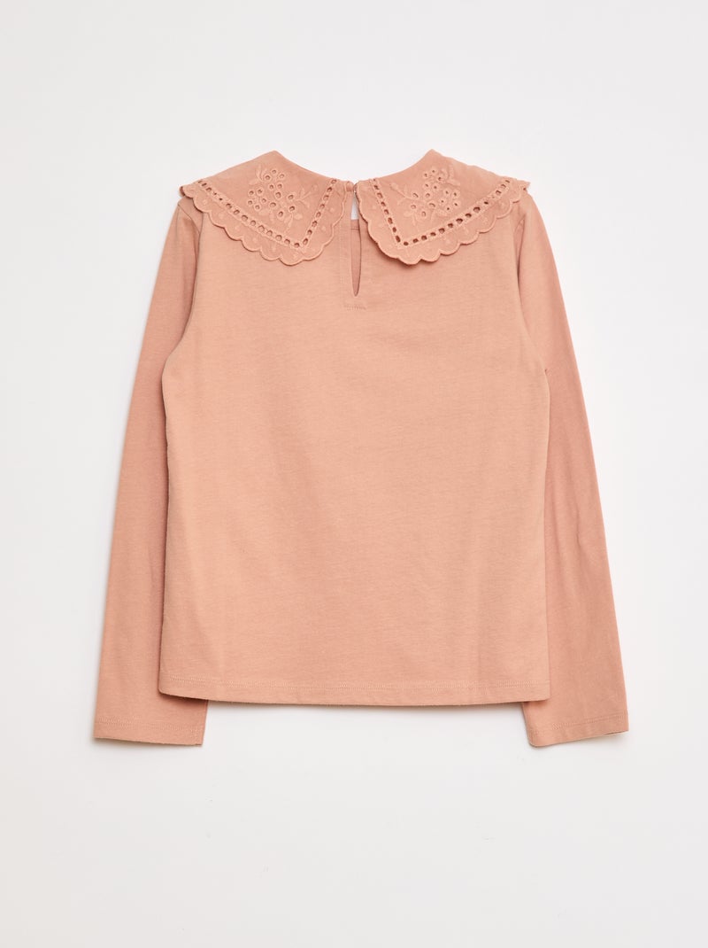 Katoenen T-shirt met geborduurd kraagje Rose - Kiabi