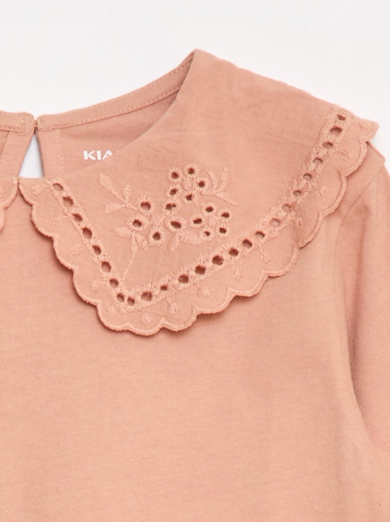 Katoenen T-shirt met geborduurd kraagje Rose - Kiabi