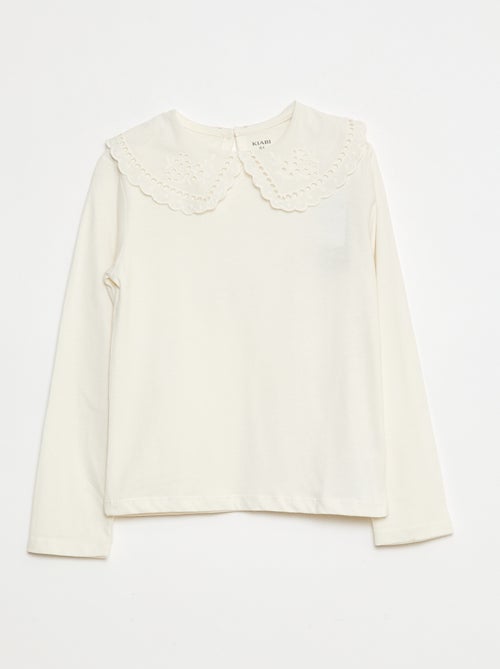Katoenen T-shirt met geborduurd kraagje - Kiabi