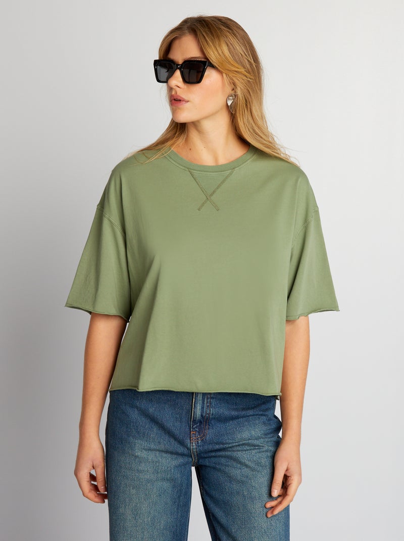 Katoenen T-shirt met lage mouwinzet groen - Kiabi
