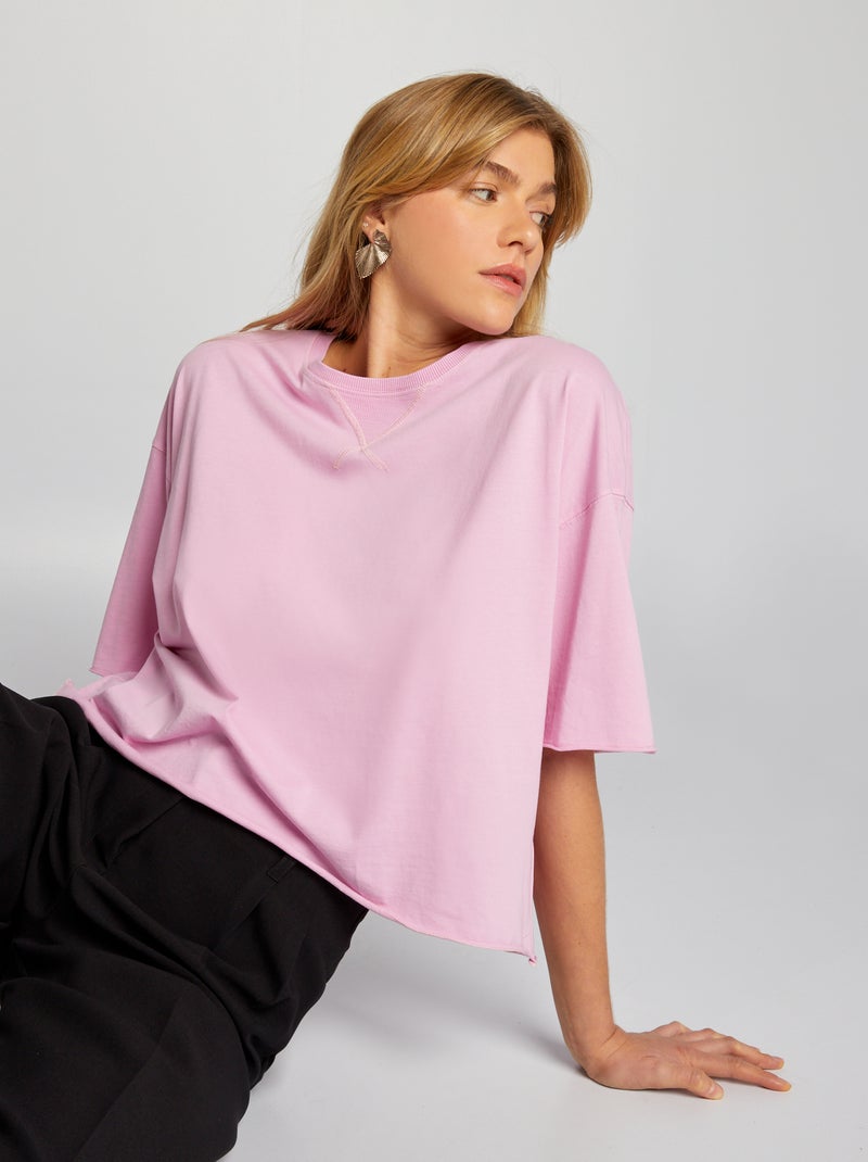 Katoenen T-shirt met lage mouwinzet ROSE - Kiabi