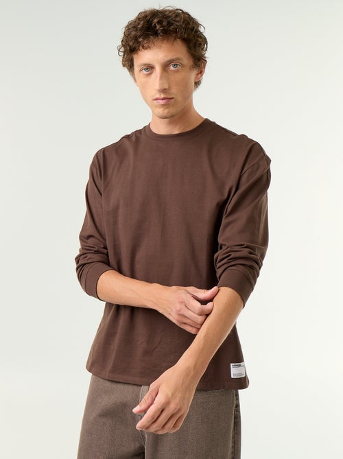 Katoenen T-shirt met lange mouwen en ronde hals - Kiabi