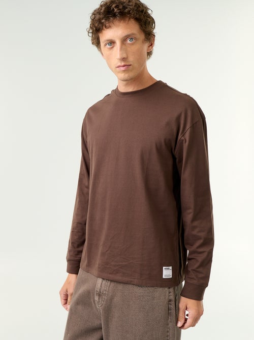 Katoenen T-shirt met lange mouwen en ronde hals - Kiabi