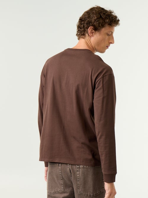 Katoenen T-shirt met lange mouwen en ronde hals - Kiabi