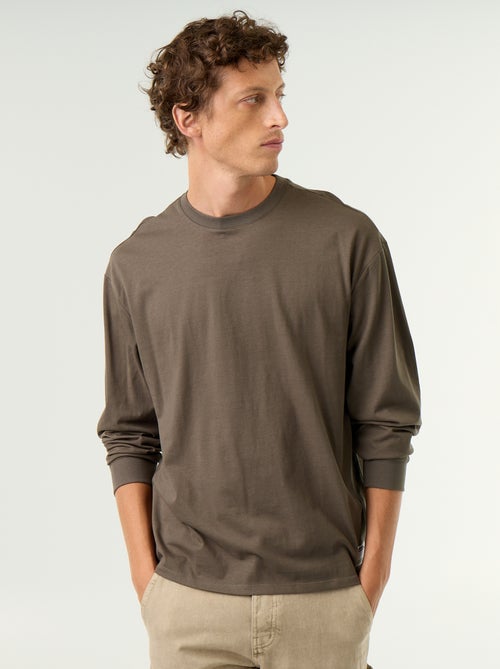 Katoenen T-shirt met lange mouwen en ronde hals - Kiabi
